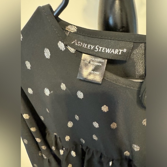 Ashley Stewart Dress Plus Size 12 Black Gold Polka Dots Ruffles Bell - Picture 3 of 5